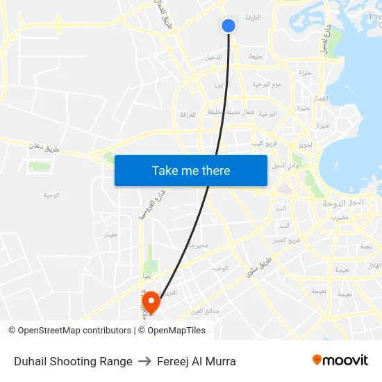 Duhail Shooting Range to Fereej Al Murra map