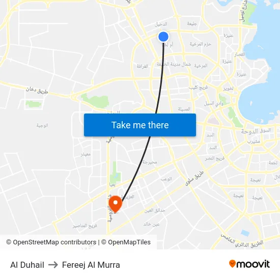 Al Duhail to Fereej Al Murra map