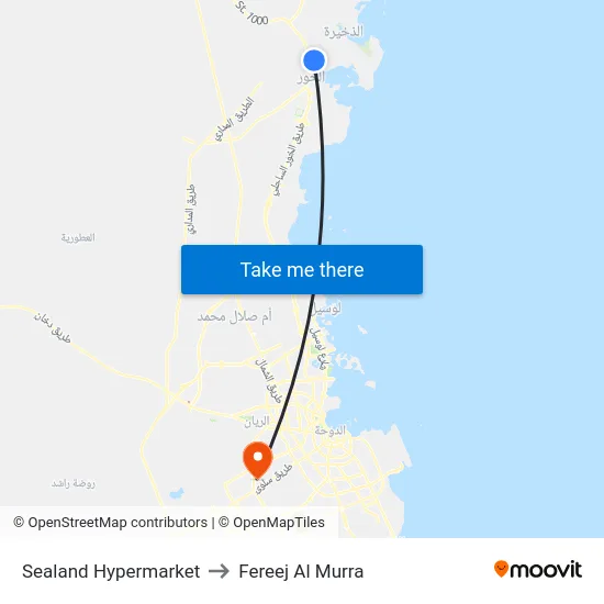 Sealand Hypermarket to Fereej Al Murra map