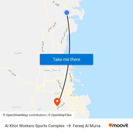Al Khor Workers Sports Complex to Fereej Al Murra map