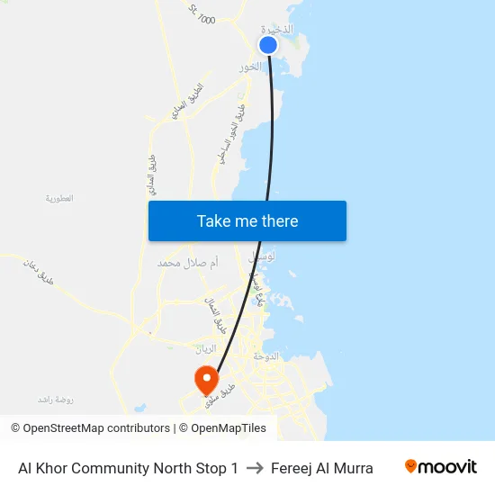 Al Khor Community North Stop 1 to Fereej Al Murra map