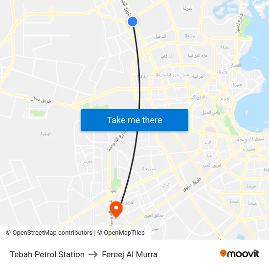 Tebah Petrol Station to Fereej Al Murra map