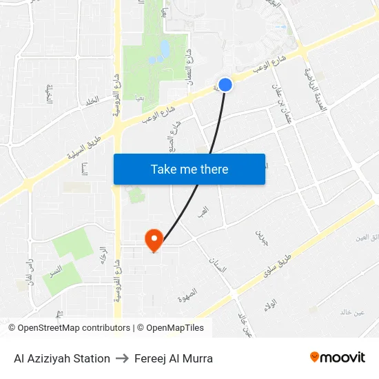 Al Aziziyah Station to Fereej Al Murra map
