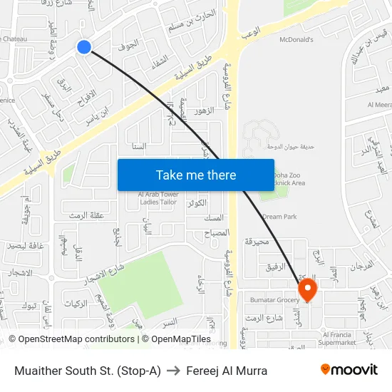 Muaither South St. (Stop-A) to Fereej Al Murra map