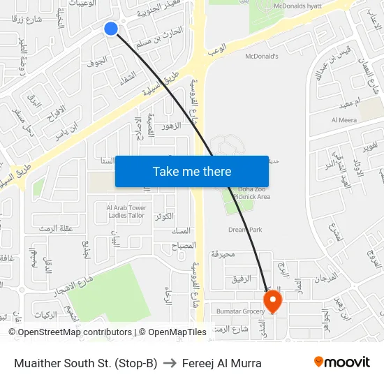 Muaither South St. (Stop-B) to Fereej Al Murra map
