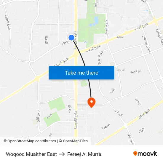 Woqood Muaither East to Fereej Al Murra map