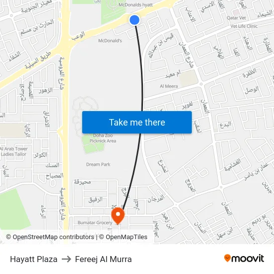Hayatt Plaza to Fereej Al Murra map