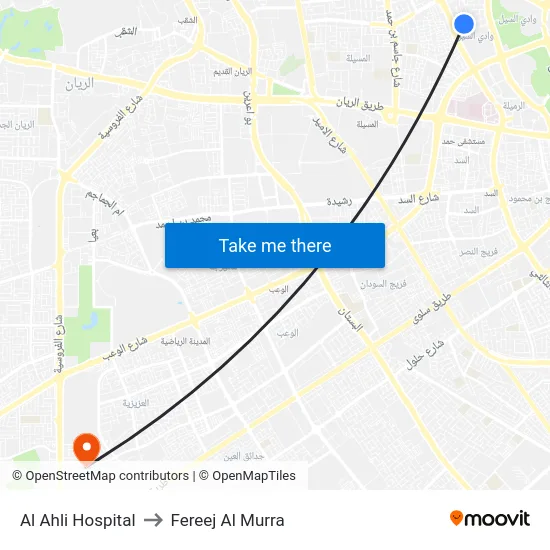 Al Ahli Hospital to Fereej Al Murra map