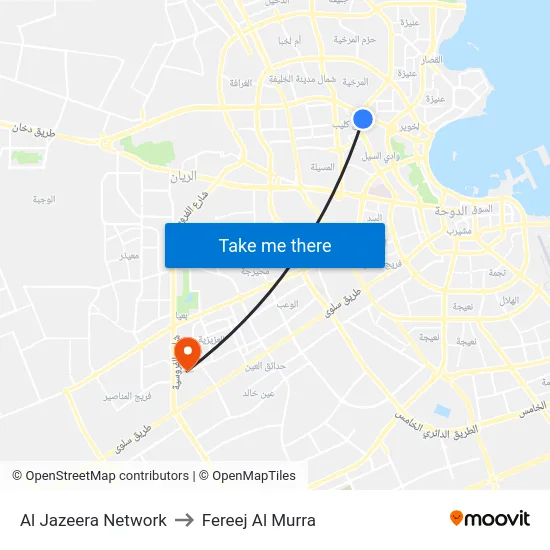 Al Jazeera Network to Fereej Al Murra map