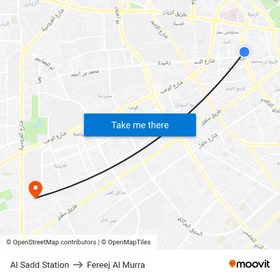 Al Sadd Station to Fereej Al Murra map