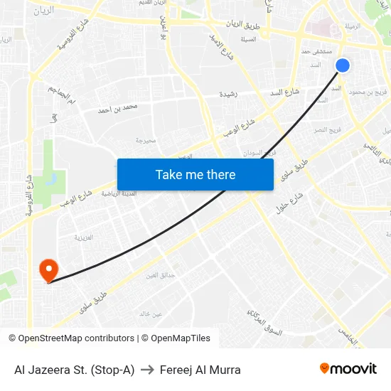 Al Jazeera St. (Stop-A) to Fereej Al Murra map