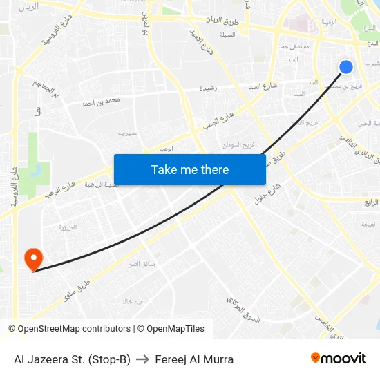 Al Jazeera St. (Stop-B) to Fereej Al Murra map