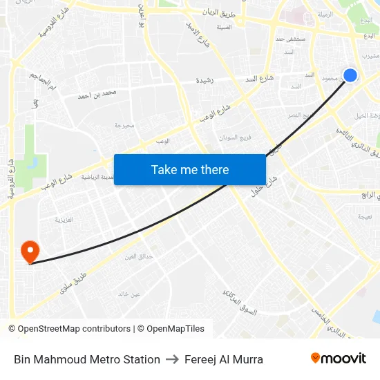 Bin Mahmoud Metro Station to Fereej Al Murra map