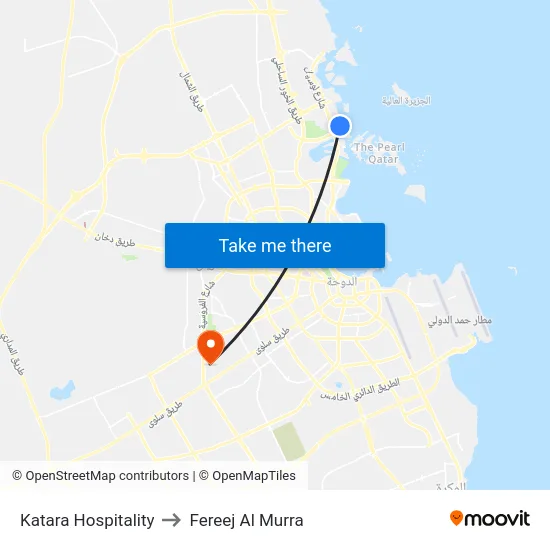 Katara Hospitality to Fereej Al Murra map