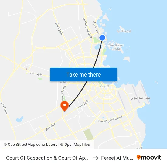 Court Of Cassation & Court Of Appeal to Fereej Al Murra map