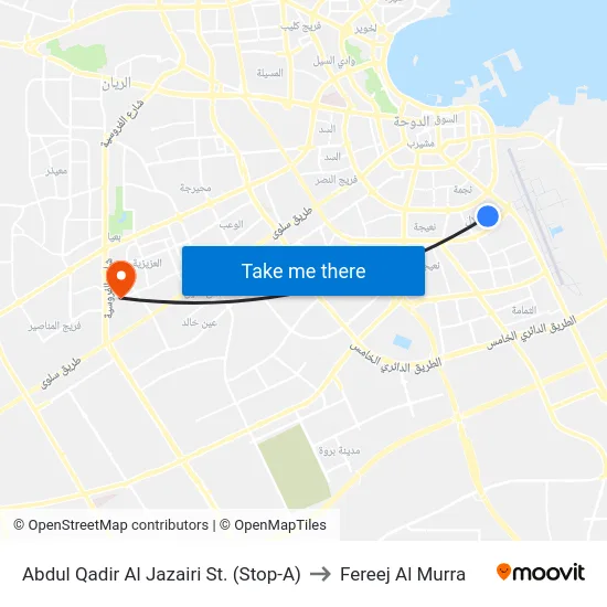 Abdul Qadir Al Jazairi St. (Stop-A) to Fereej Al Murra map