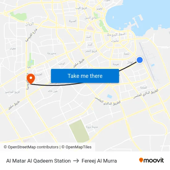 Al Matar Al Qadeem Station to Fereej Al Murra map