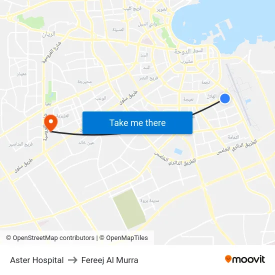 Aster Hospital to Fereej Al Murra map