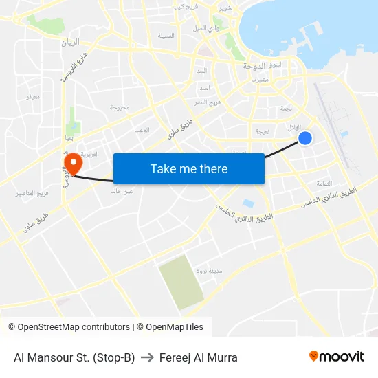 Al Mansour St. (Stop-B) to Fereej Al Murra map