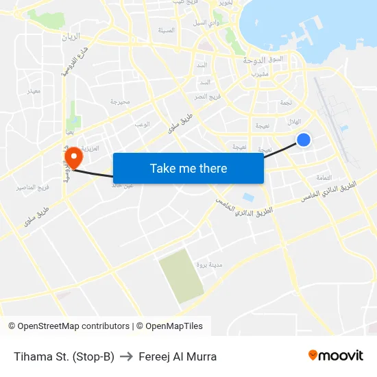 Tihama St. (Stop-B) to Fereej Al Murra map