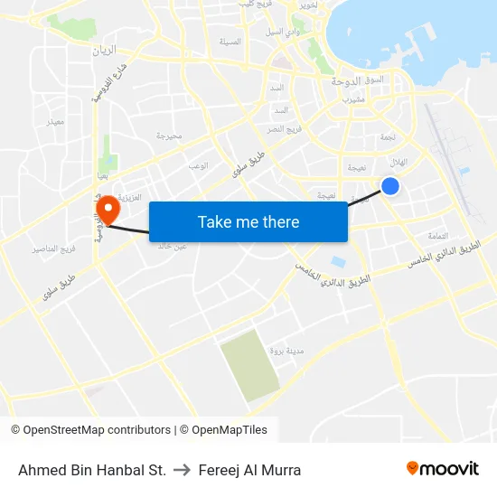 Ahmed Bin Hanbal St. to Fereej Al Murra map