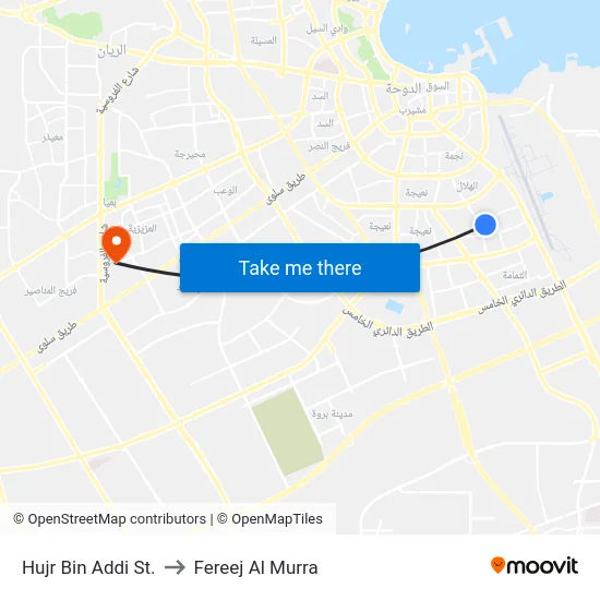 Hujr Bin Addi St. to Fereej Al Murra map