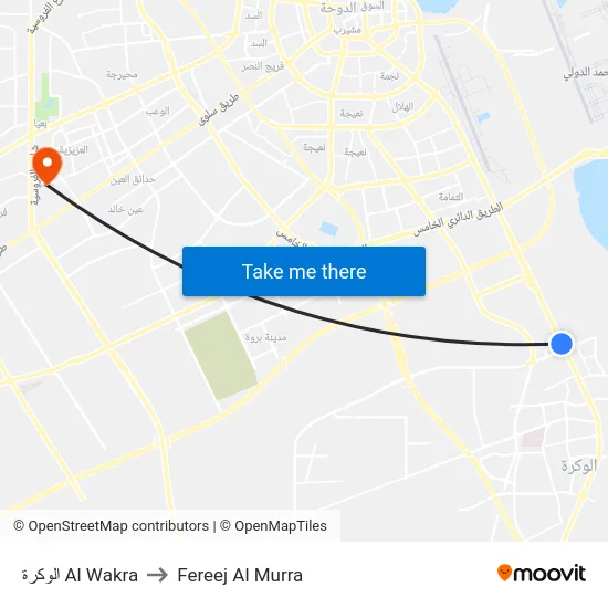 الوكرة Al Wakra to Fereej Al Murra map