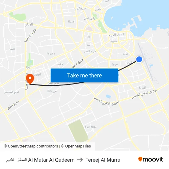 المطار القديم Al Matar Al Qadeem to Fereej Al Murra map
