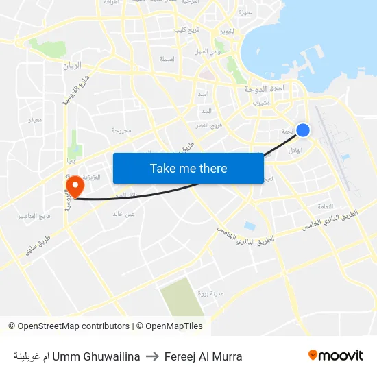 ام غويلينة Umm Ghuwailina to Fereej Al Murra map