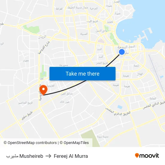 مشيرب Musheireb to Fereej Al Murra map