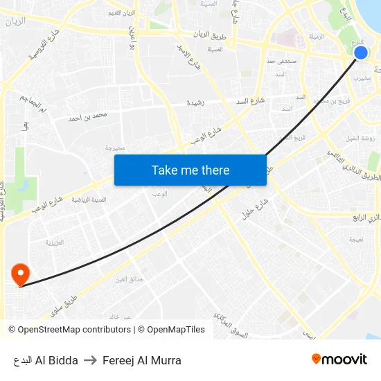 البدع Al Bidda to Fereej Al Murra map