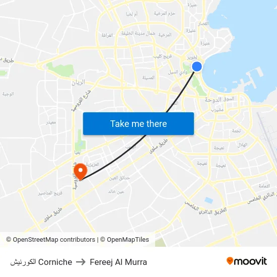 الكورنيش Corniche to Fereej Al Murra map