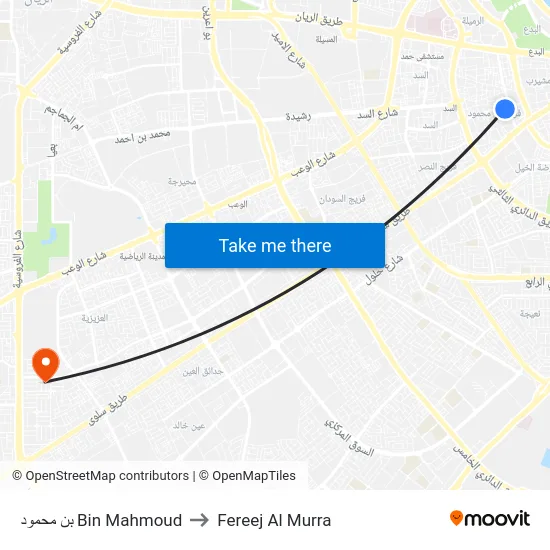 بن محمود Bin Mahmoud to Fereej Al Murra map