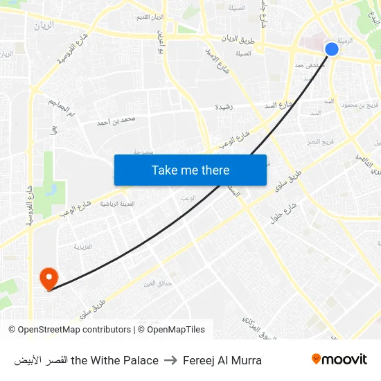 القصر الأبيض the Withe Palace to Fereej Al Murra map