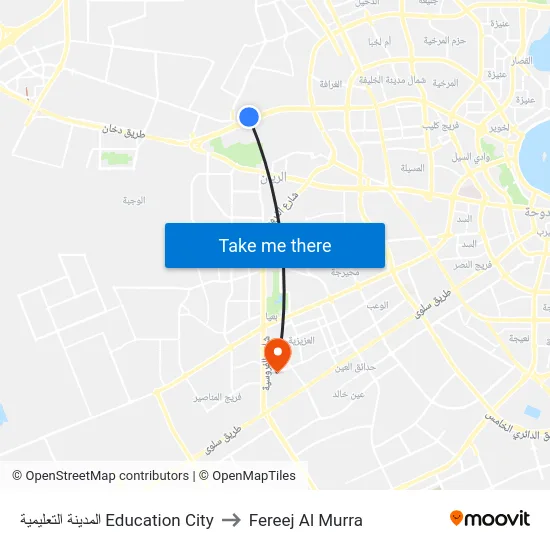 المدينة التعليمية Education City to Fereej Al Murra map