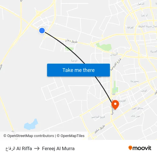 الرفاع Al Riffa to Fereej Al Murra map