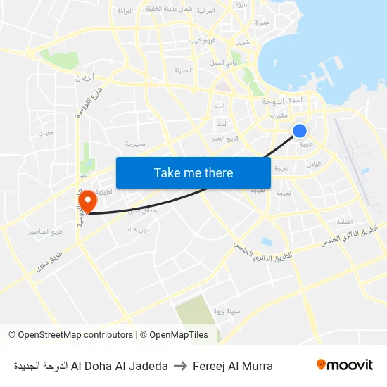 الدوحة الجديدة Al Doha Al Jadeda to Fereej Al Murra map