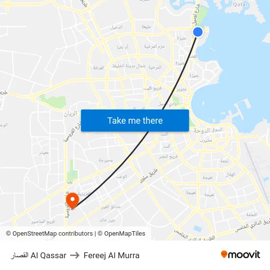 القصار Al Qassar to Fereej Al Murra map