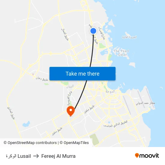 الوكرة Lusail to Fereej Al Murra map