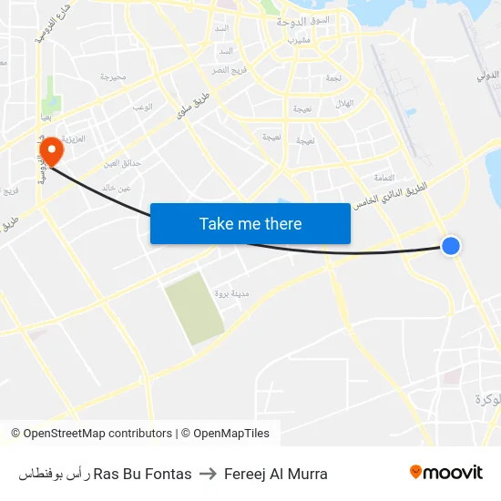 رأس بوفنطاس Ras Bu Fontas to Fereej Al Murra map