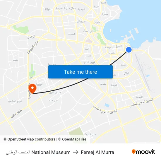المتحف الوطني National Museum to Fereej Al Murra map