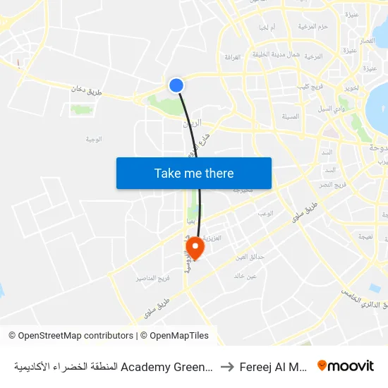 المنطقة الخضراء الأكاديمية Academy Green Spine to Fereej Al Murra map