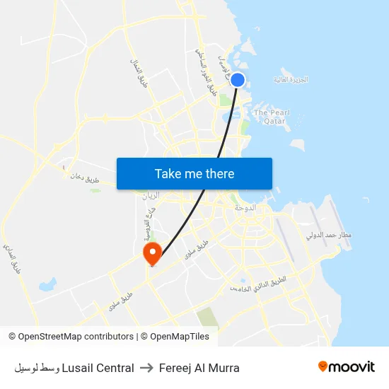 وسط لوسيل Lusail Central to Fereej Al Murra map