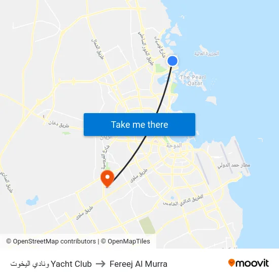 ونادي اليخوت Yacht Club to Fereej Al Murra map