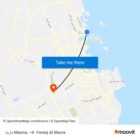مارينا Marina to Fereej Al Murra map