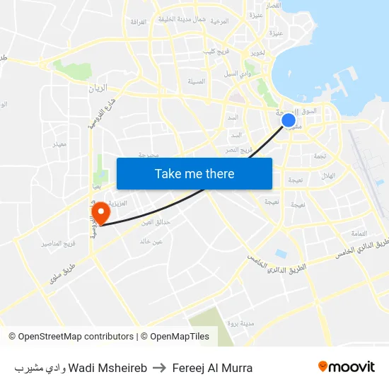 وادي مشيرب Wadi Msheireb to Fereej Al Murra map