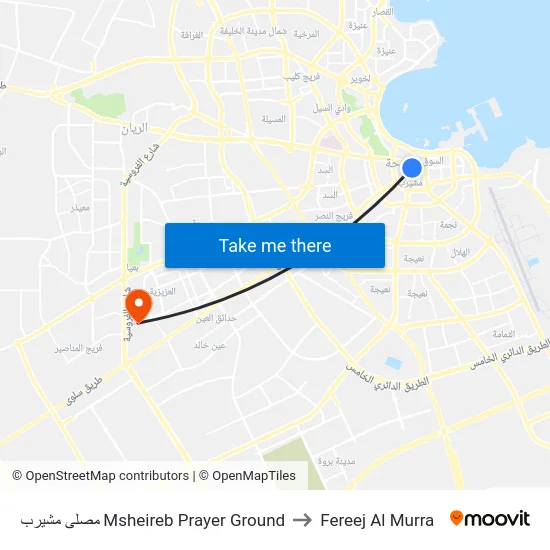 مصلى مشيرب Msheireb Prayer Ground to Fereej Al Murra map