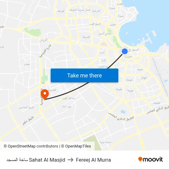 ساحة المسجد Sahat Al Masjid to Fereej Al Murra map
