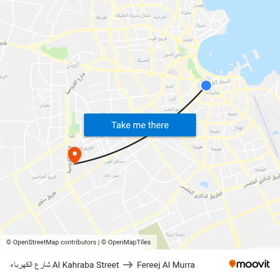 Al Kahraba Street to Fereej Al Murra map