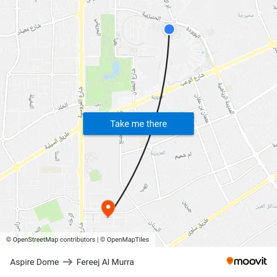 Aspire Dome to Fereej Al Murra map